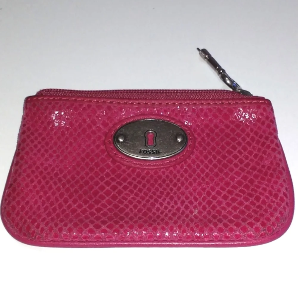 Fossil Fuchsia Snake Skin Embossed Leather ID Case
